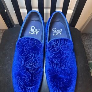 Velvet Paisley Loafers - Blue -